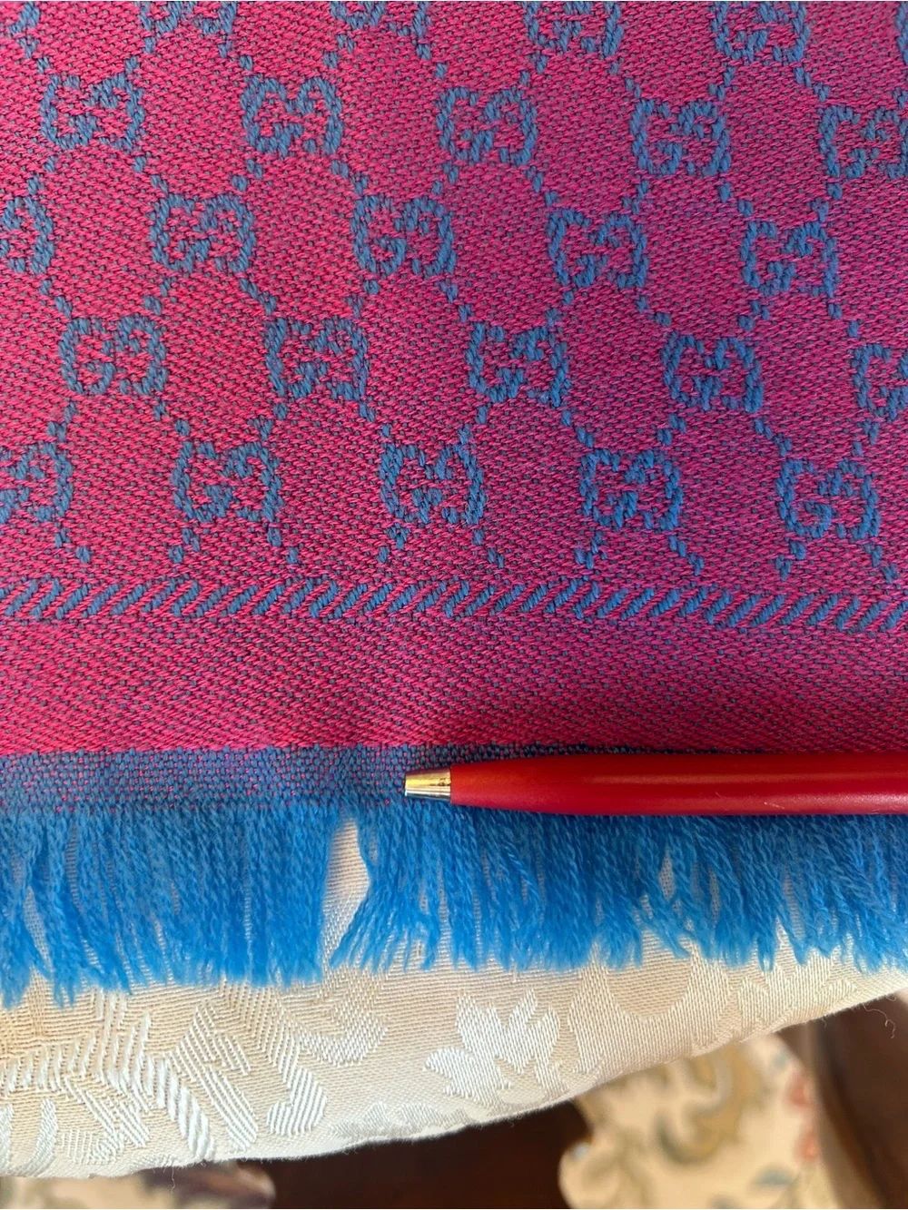 Gucci Purple and Blue GG Jacquard Silk Scarf